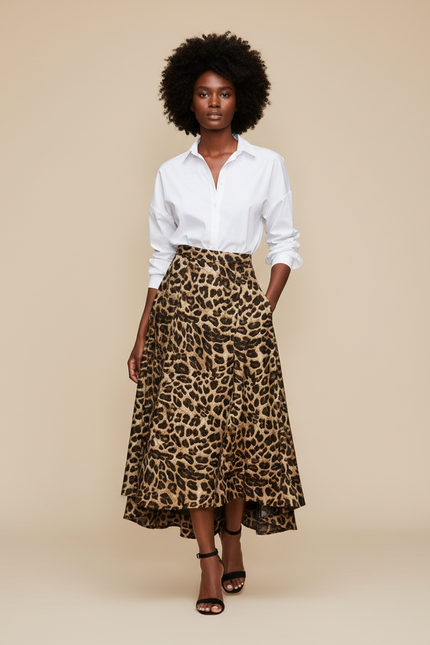 Jupe Longue Imprimé Léopard Asymétrique Chic