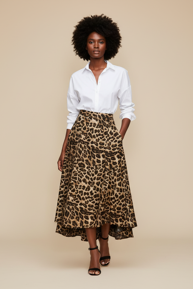 Jupe Longue Imprimé Léopard Asymétrique Chic