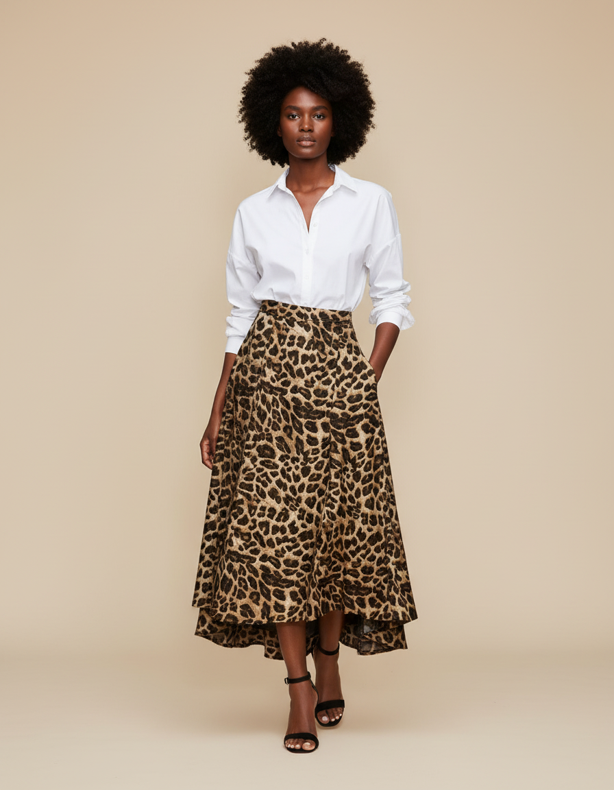 Jupe Longue Imprimé Léopard Asymétrique Chic