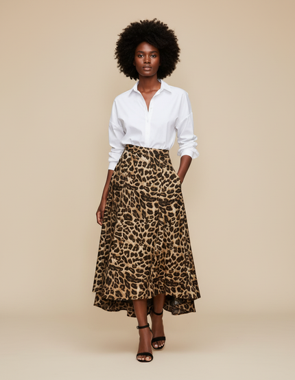 Jupe Longue Imprimé Léopard Asymétrique Chic