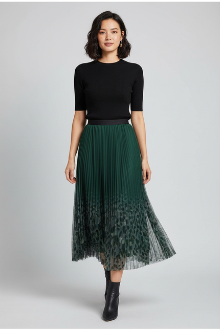 Jupe Longue Plissée Vert Sapin