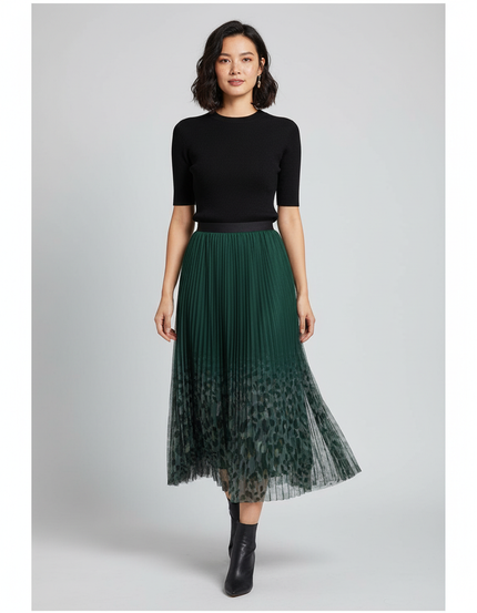 Jupe Longue Plissée Vert Sapin
