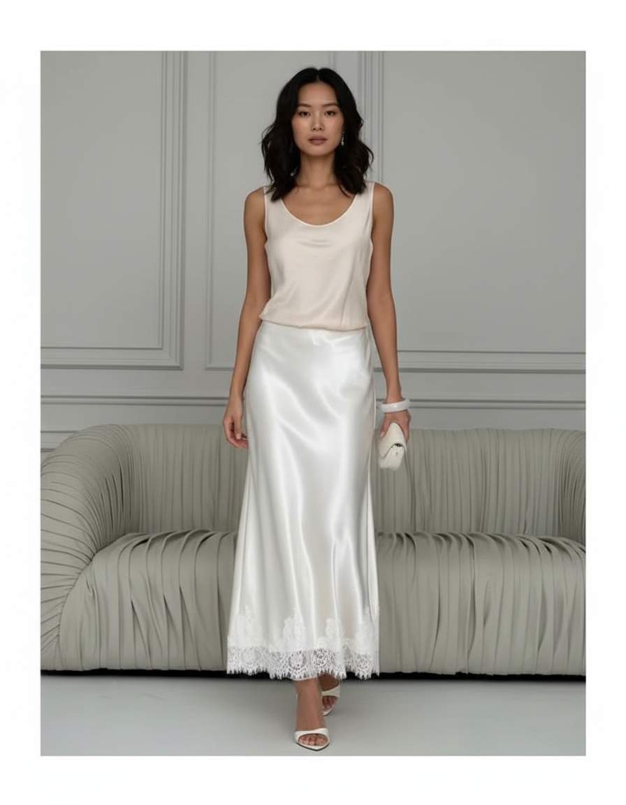 Jupe Longue Blanche Satin