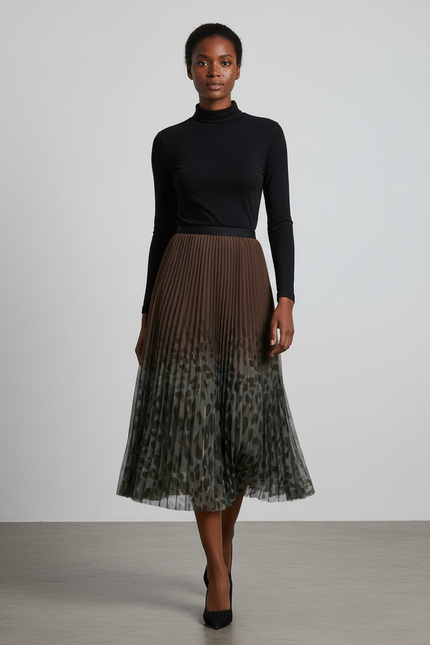 Jupe Longue Plissée Kaki