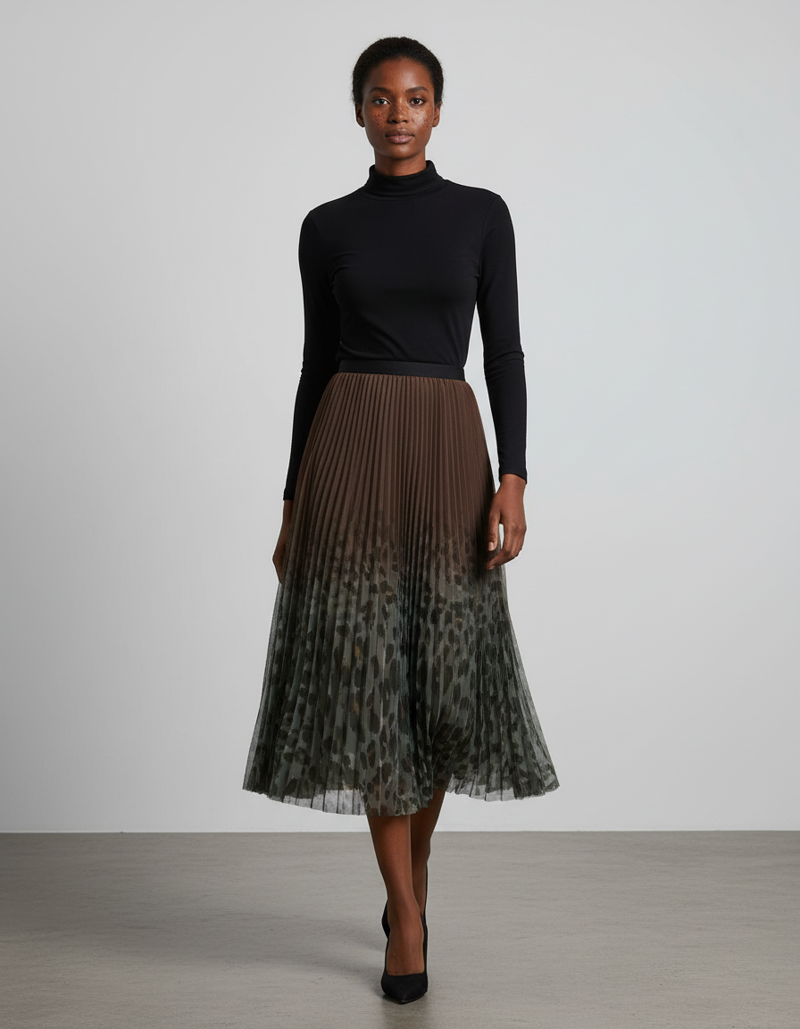 Jupe Longue Plissée Kaki