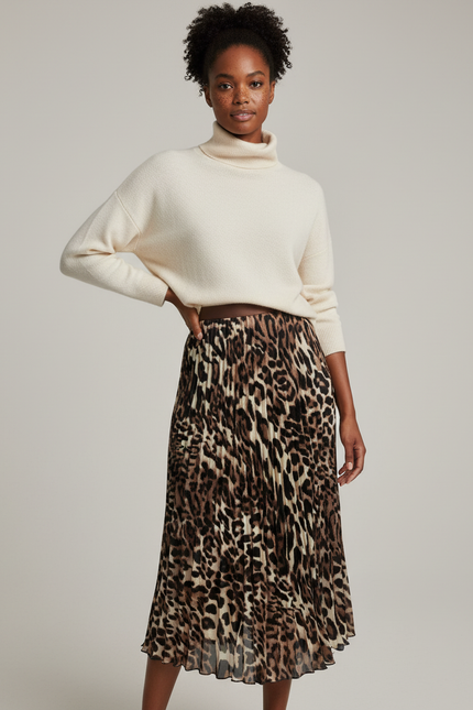 Jupe Longue Imprimé Léopard Plissée Chic