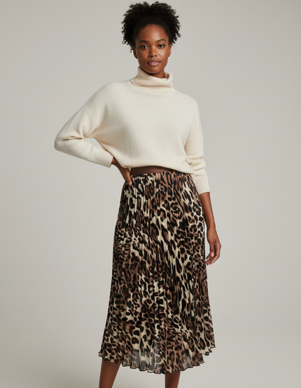 Jupe Longue Imprimé Léopard Plissée Chic