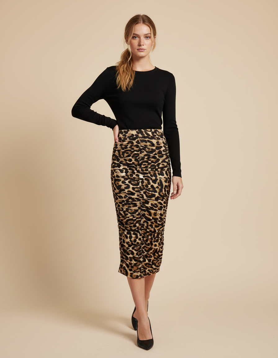 Jupe Longue Léopard Froncée Chic