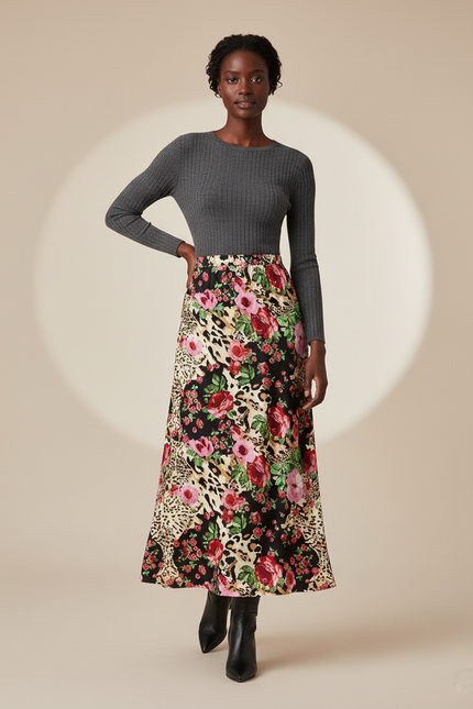 Jupe Longue Noire Fleurie