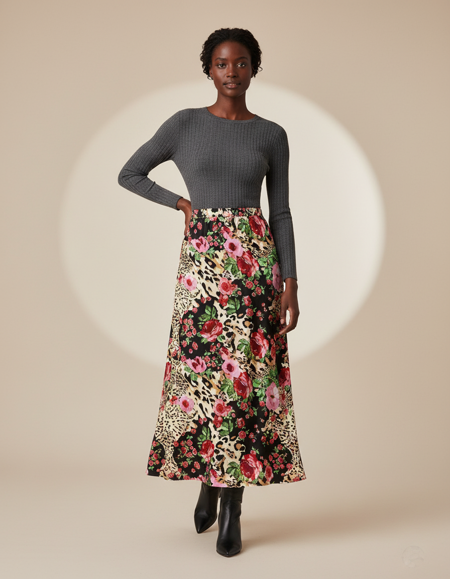 Jupe Longue Noire Fleurie