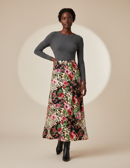 Jupe Longue Noire Fleurie