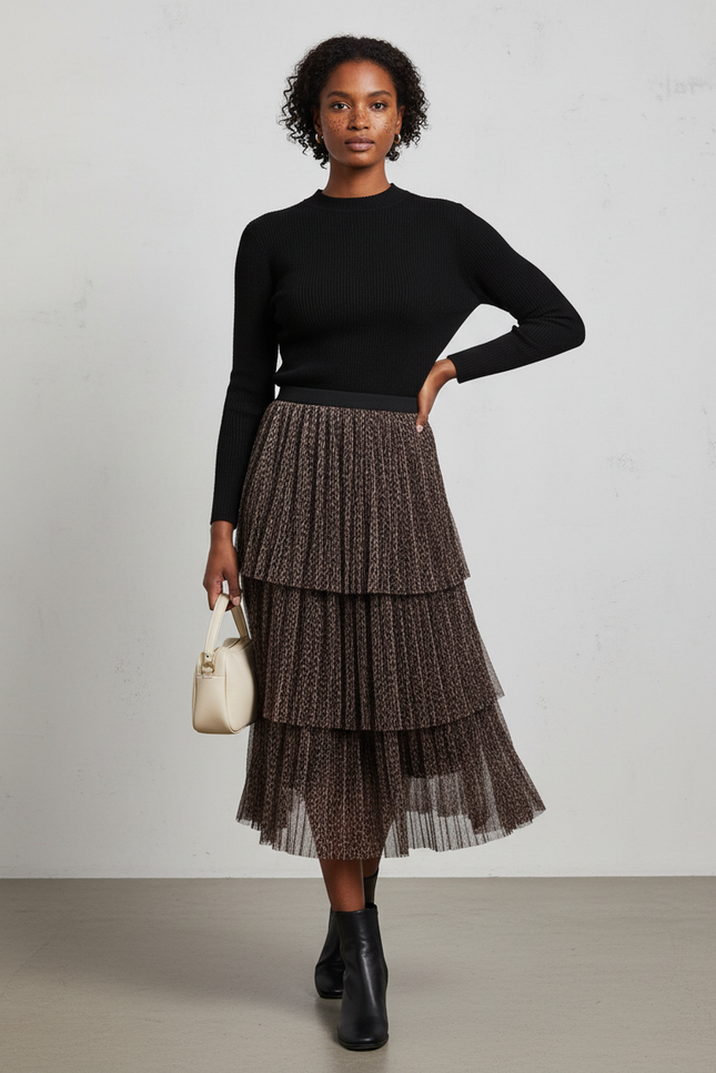 Jupe Longue Leopard Plissée Chic