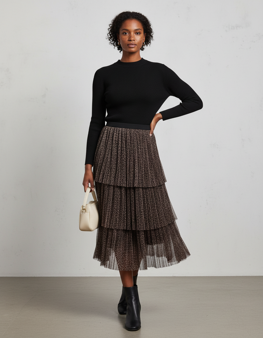 Jupe Longue Leopard Plissée Chic