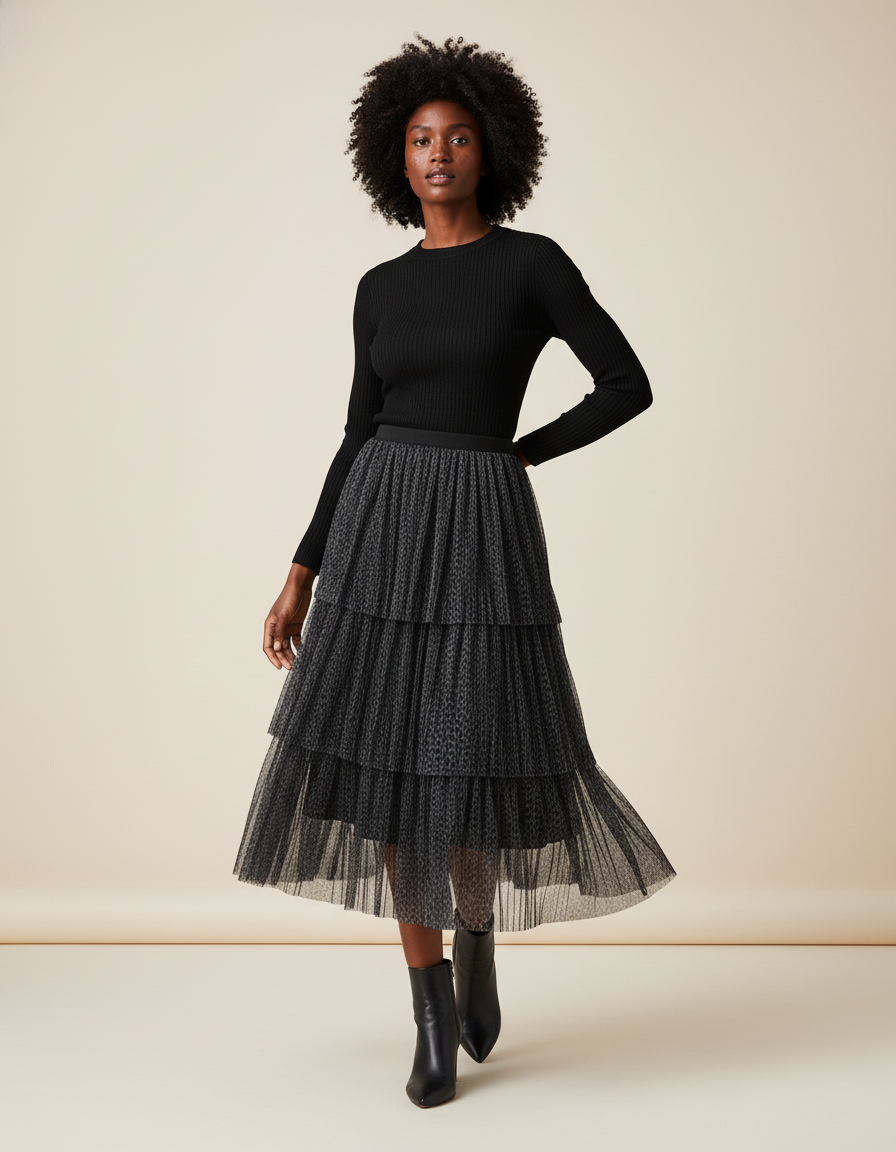 Jupe Longue Noire Transparente Voile