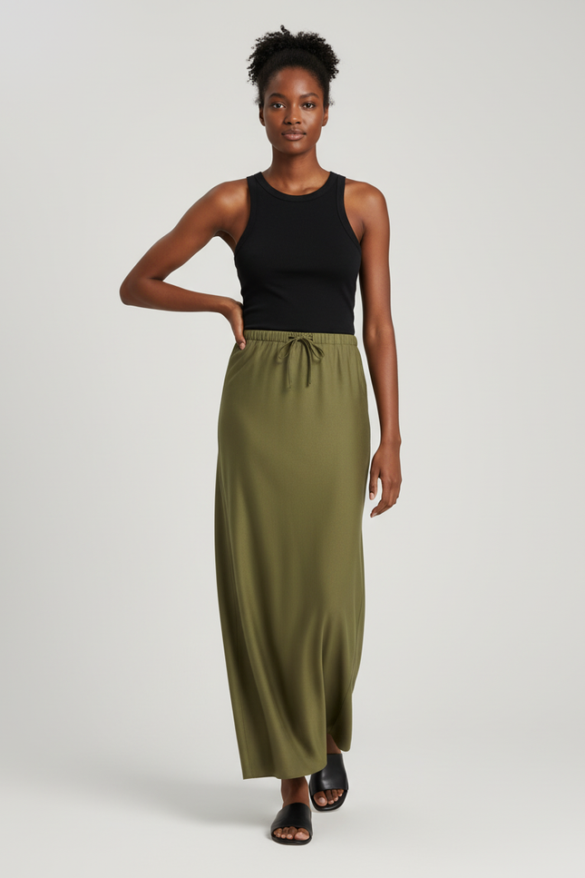 Jupe Longue Vert Kaki Femme