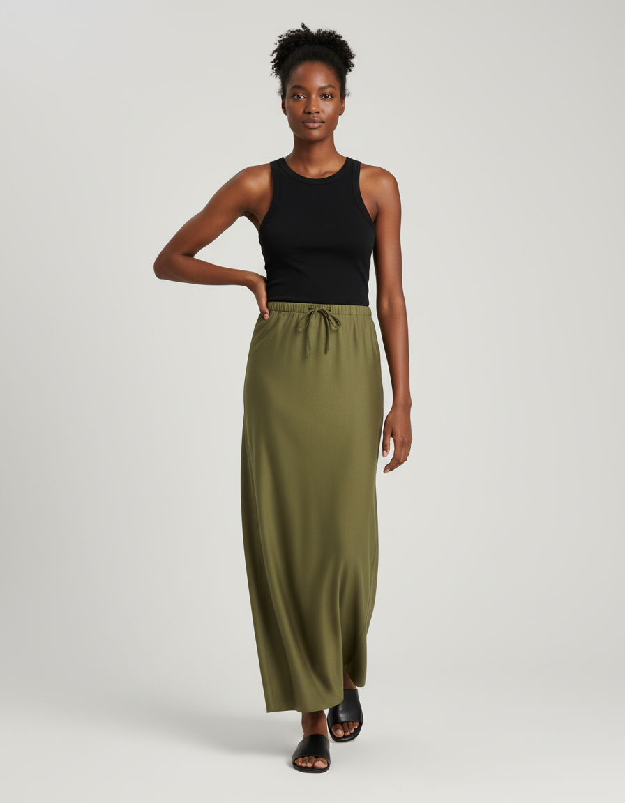 Jupe Longue Vert Kaki Femme