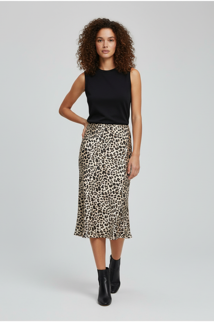 Jupe Longue Imprimé Léopard Satin Fluide