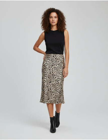 Jupe Longue Imprimé Léopard Satin Fluide