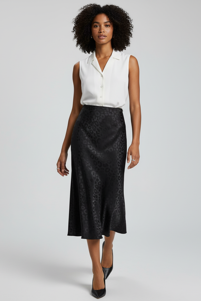 Jupe Longue Noire Imprimé Léopard Élégante