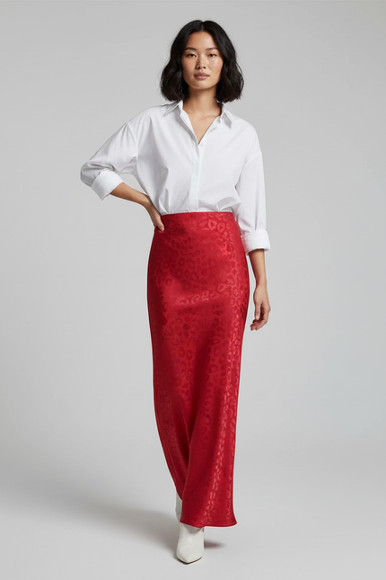 Jupe Longue Taille Haute Rouge