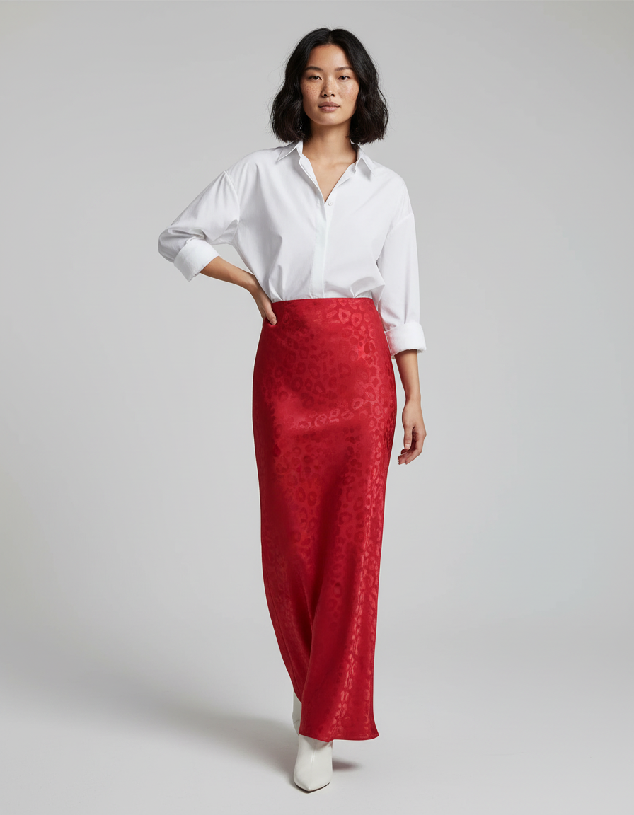 Jupe Longue Taille Haute Rouge