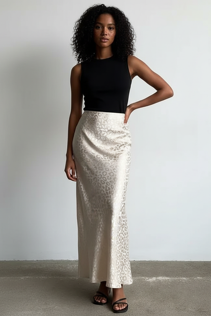 Jupe Longue Crème Léopard Élégante