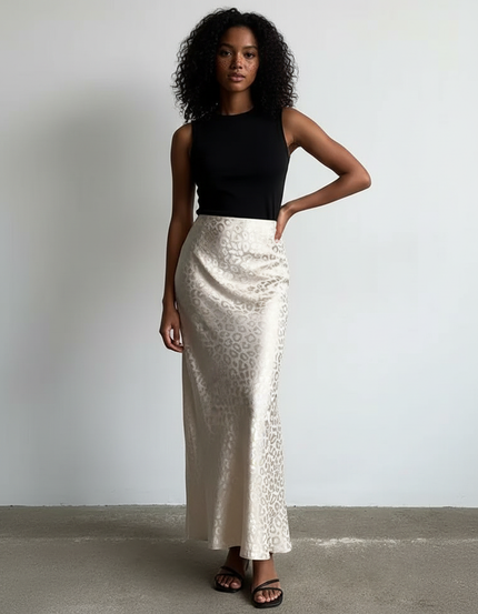 Jupe Longue Crème Léopard Élégante