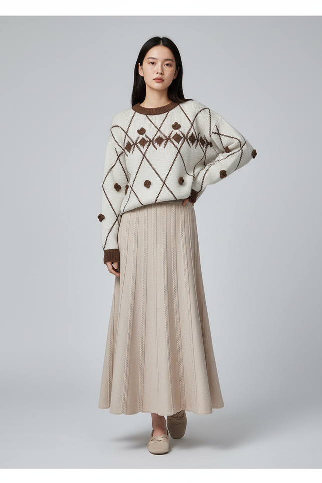 Jupe Longue En Maille Côtelée