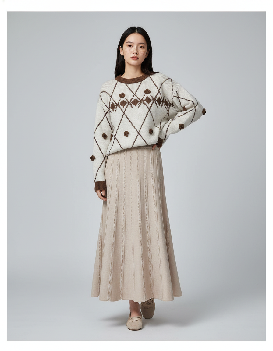 Jupe Longue En Maille Côtelée