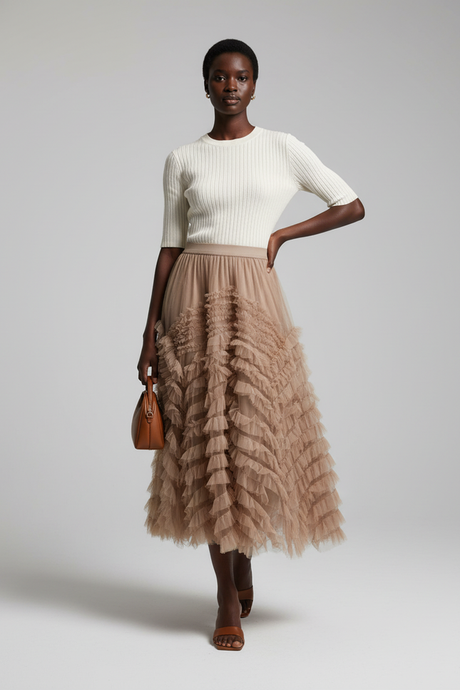 Jupe Longue Bouffante Taille Haute