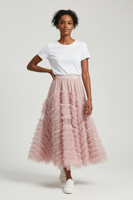Jupe Longue Tulle Rose Pale