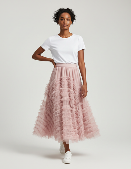 Jupe Longue Tulle Rose Pale