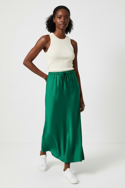 Jupe Longue Satin Vert