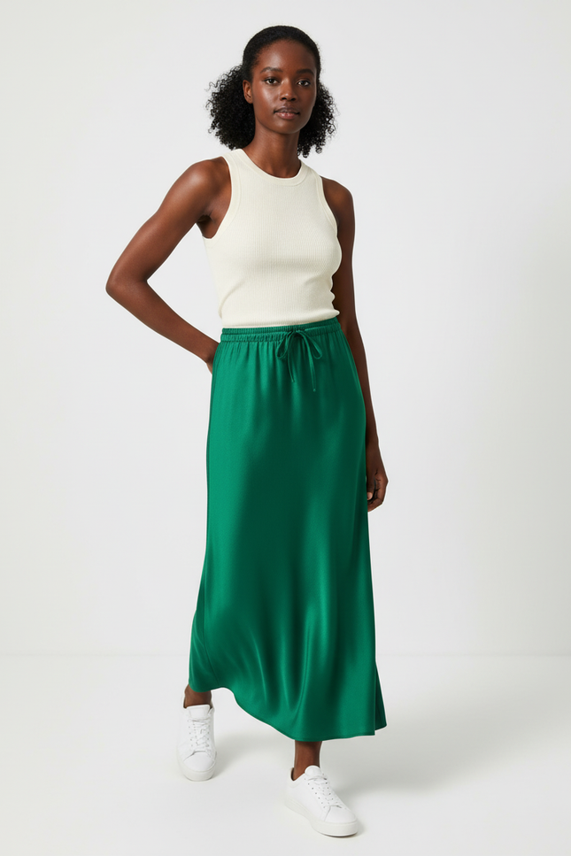 Jupe Longue Satin Vert