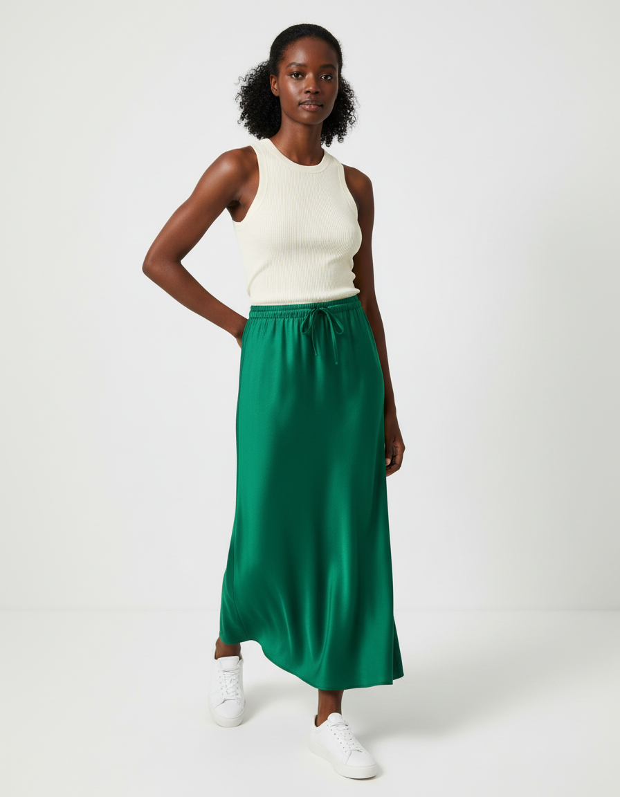Jupe Longue Satin Vert