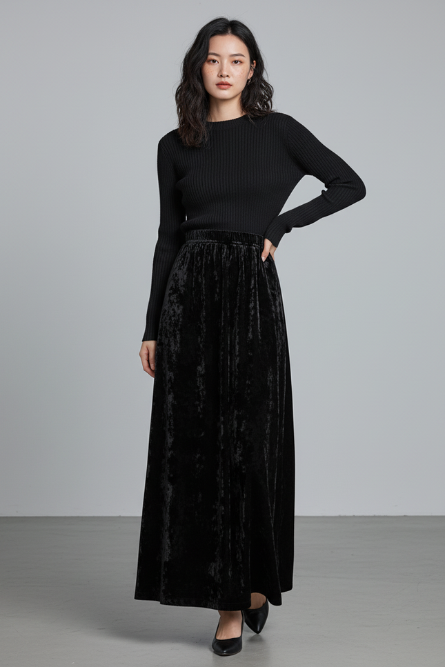 Jupe Longue Velours Noir