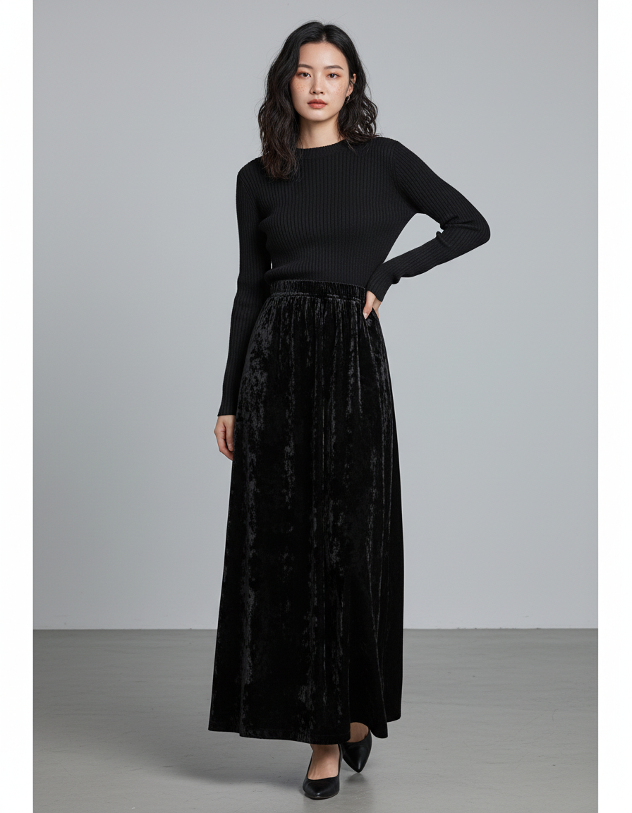 Jupe Longue Velours Noir