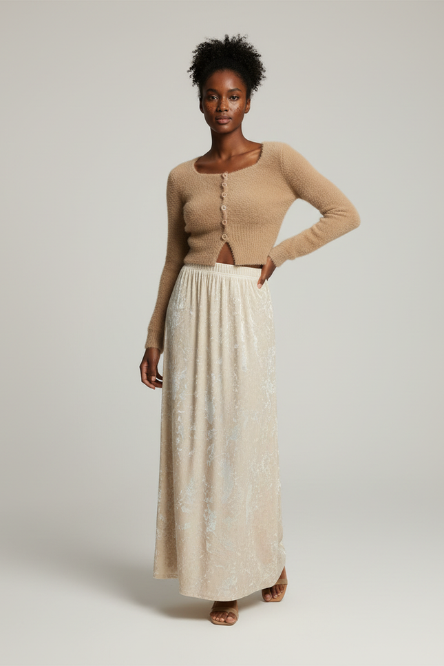 Jupe Longue Velours Beige