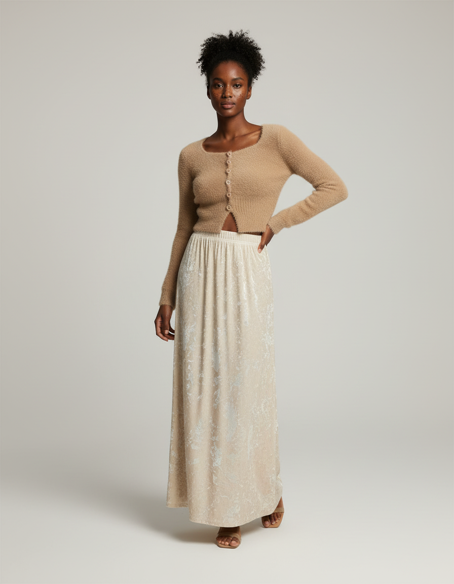 Jupe Longue Velours Beige