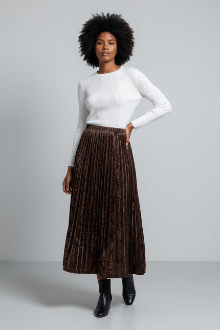 Jupe Longue Plissée Velours