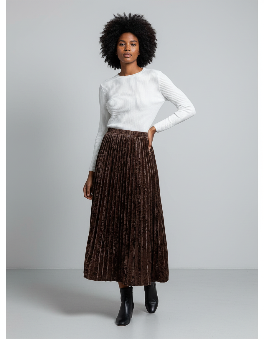 Jupe Longue Plissée Velours