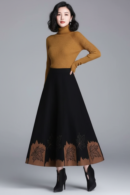 Jupe En Laine Mi-Longue