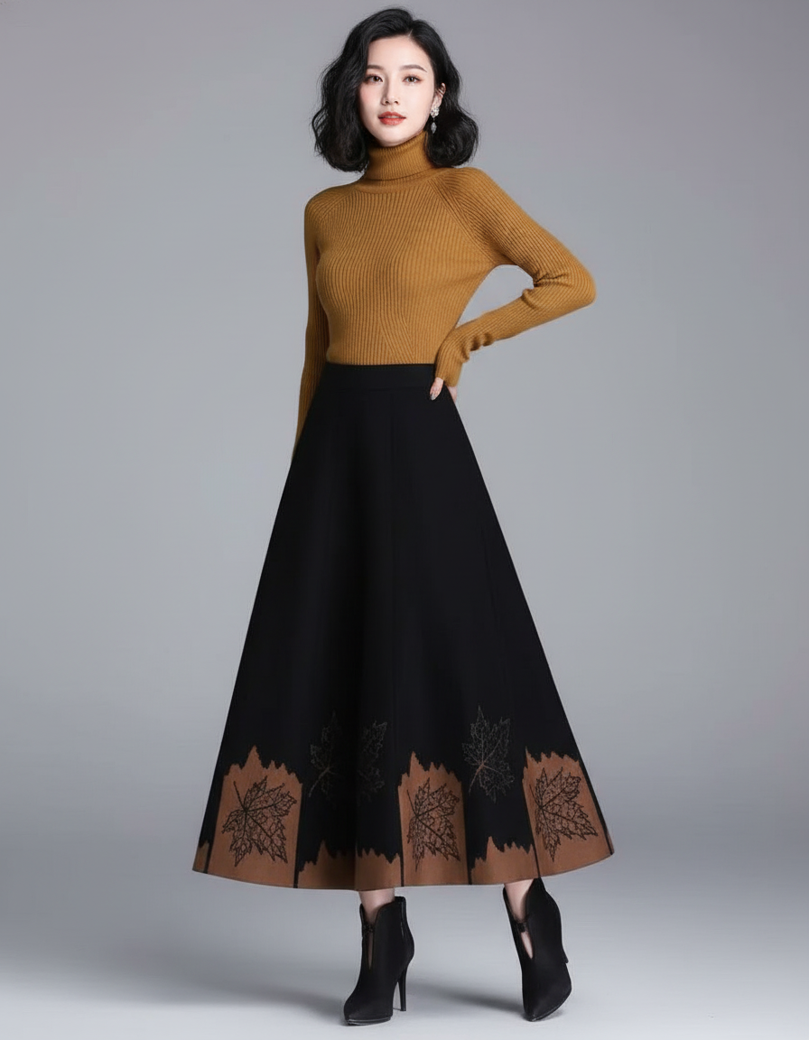 Jupe En Laine Mi-Longue