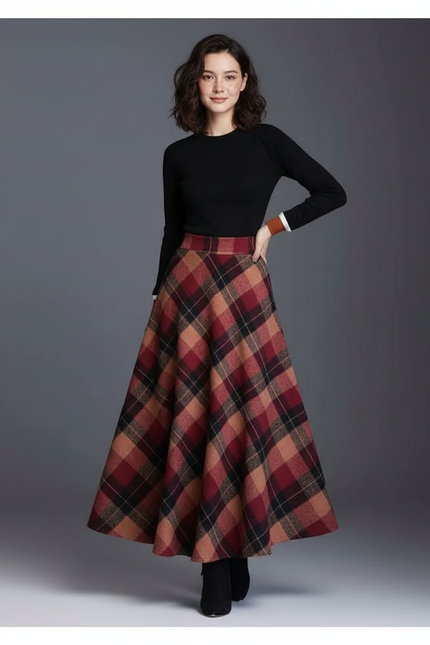 Jupe Longue Tartan Rouge