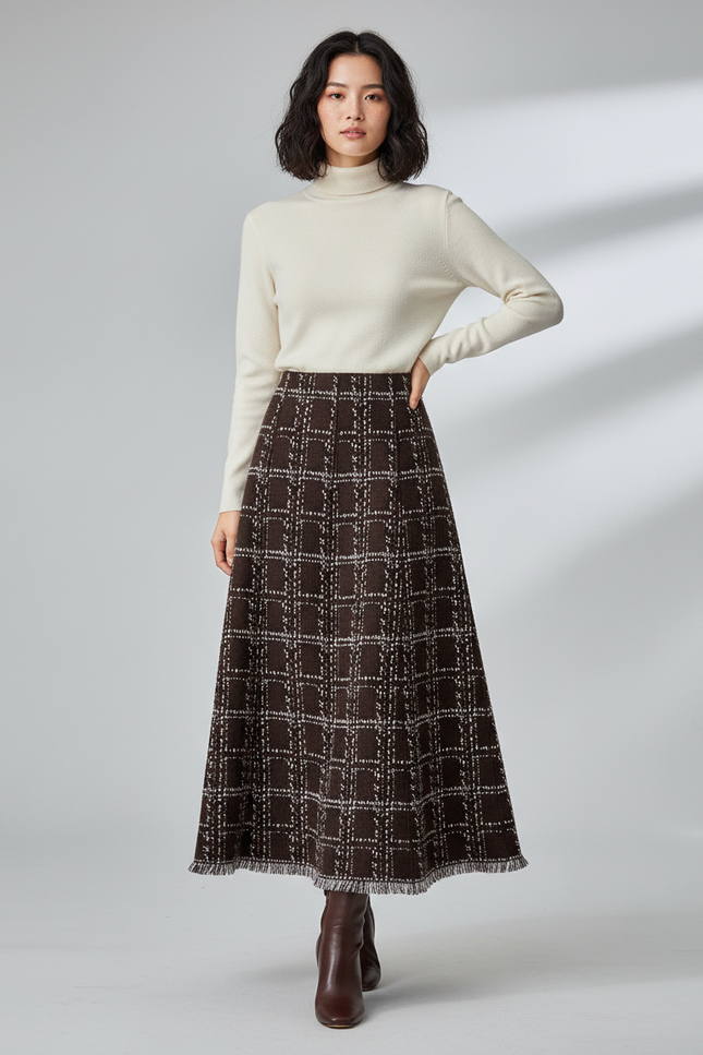 Jupe Longue Maille Carreaux Chic