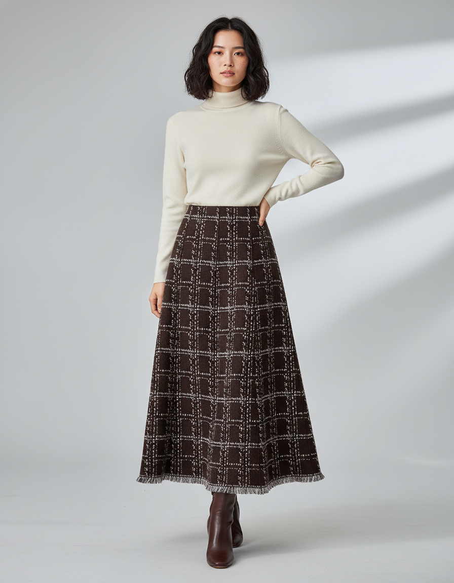 Jupe Longue Maille Carreaux Chic