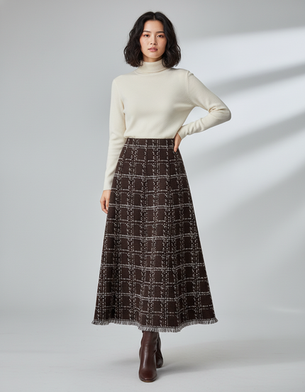 Jupe Longue Maille Carreaux Chic