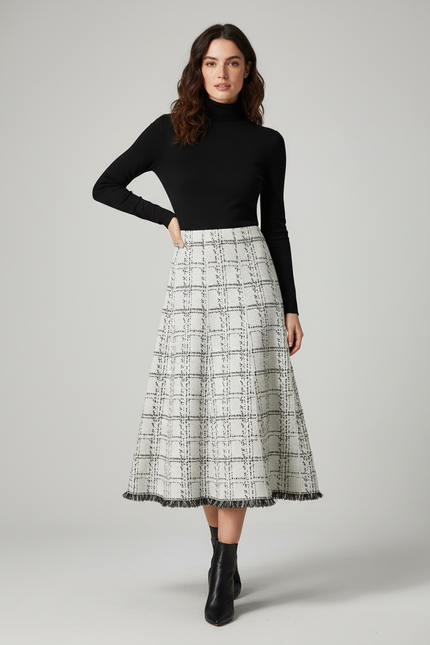 Jupe Longue Carreaux Franges Chic