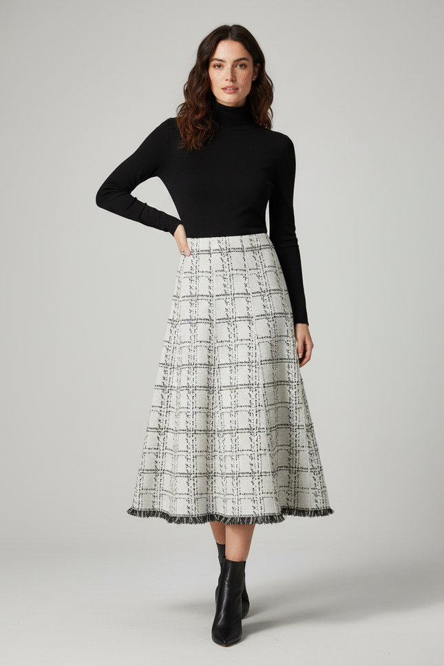 Jupe Longue Carreaux Franges Chic