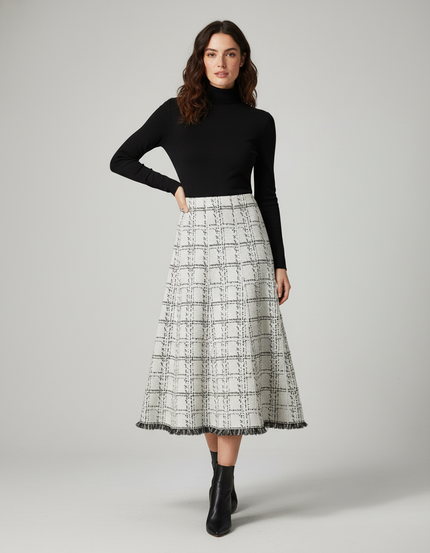 Jupe Longue Carreaux Franges Chic